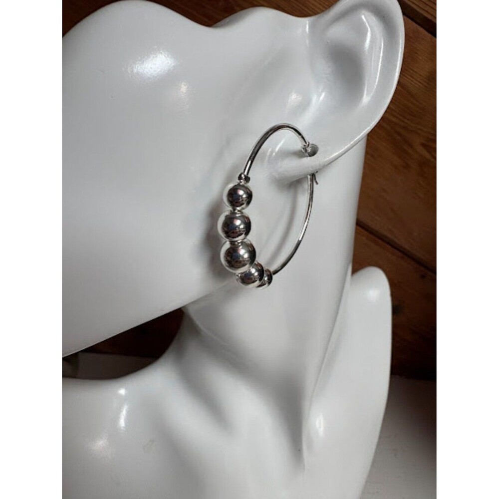 Silver-Tone Beaded Hoop Earrings NWT